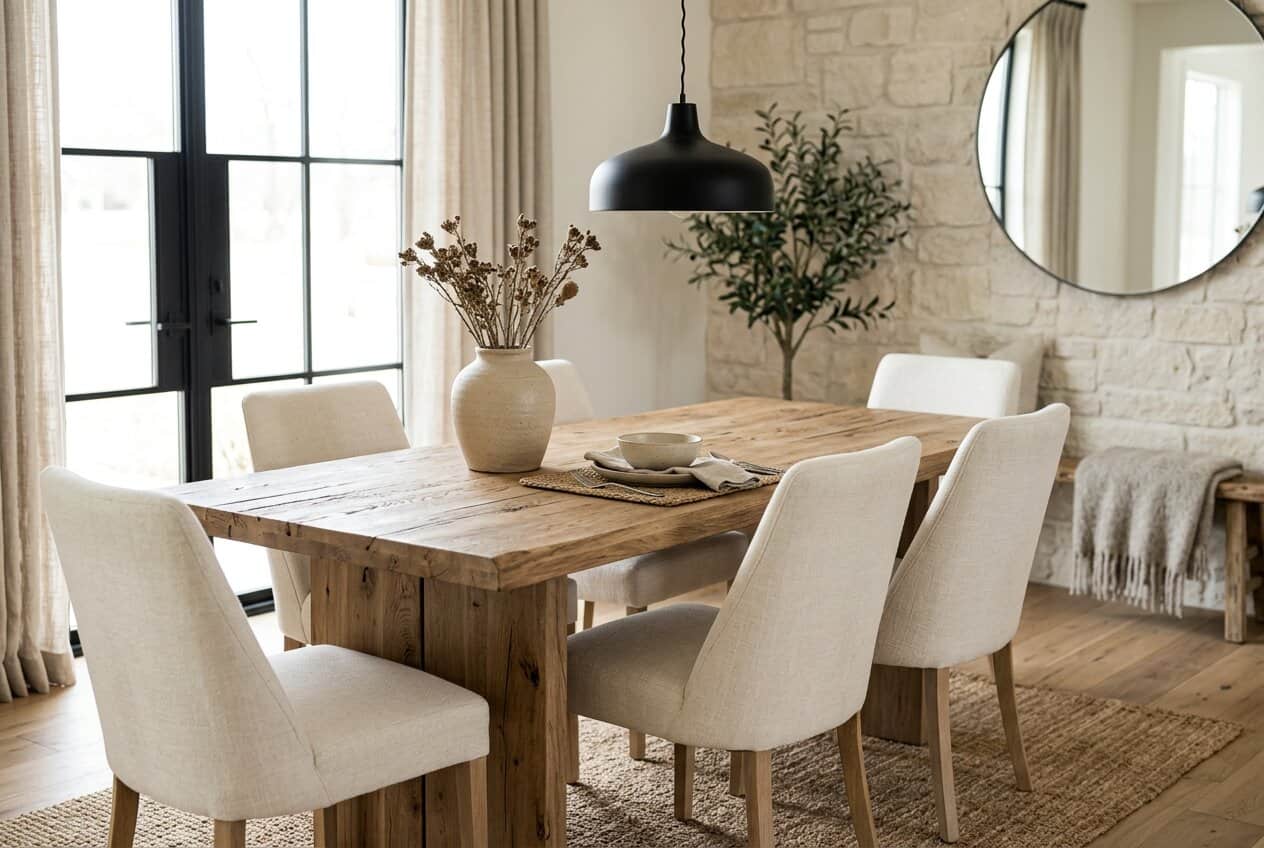 Paletă de materiale și culori pentru stilul modern farmhouse